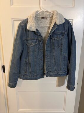 Highway Jeans Blue Denim Sherpa-Lined Jean Jacket with Cream Collar